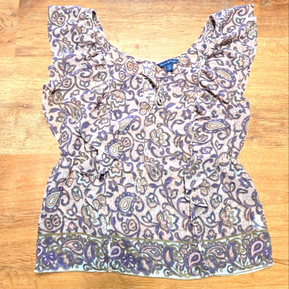 American Eagle Outfitters Purple, Peach,  and Cream Blouse